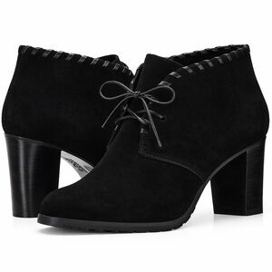 Lauren Ralph Lauren Carla Suede Lace-Up Booties 7.5 Black Whipstitched Heel